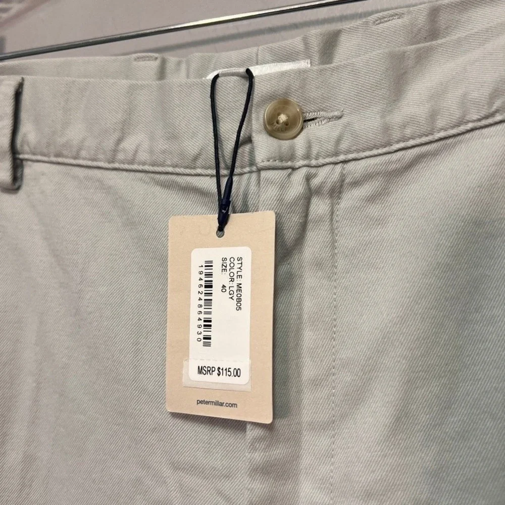 NWT Peter Millar Mens Size 40 Flat Front Chino Shorts Grey Pima Cotton Spandex